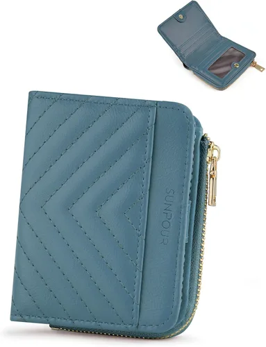 Miniatura 10 de Billeteras pequeñas y plegables para mujer, mini-cartera RFID para mujer, tarjetero delgado con bolsillo con cremallera para monedas y 2 ventanas