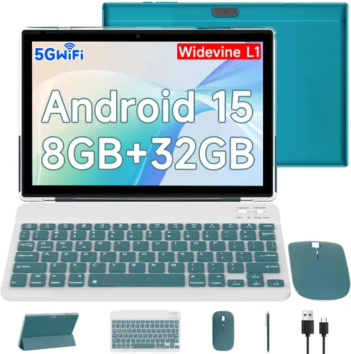 Miniatura 9 de Tablet Android 15 de 10 pulgadas, tabletas 2 en 1 con teclado/ratón/estuche/lápiz capacitivo, 8 GB de RAM+32 GB ROM/1 TB Expandir Tableta