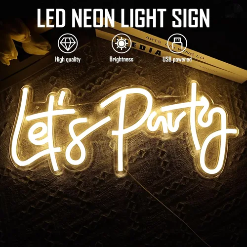 Miniatura 3 de Letreros de Neón Let's Party Regulables Letrero de Luz de Neón para Decoración de Pared 16''x 7'' Letrero de Neón LED con Palabras Luces Decorativas
