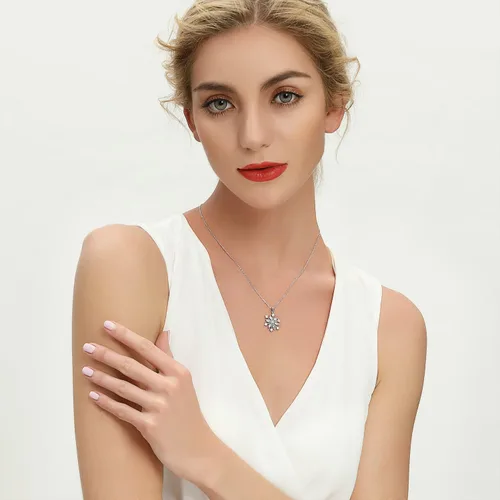 Miniatura 4 de JO WISDOM - Dije de plata de ley 925, collar con diseño grande de copo de nieve color blanco y azul de circonita