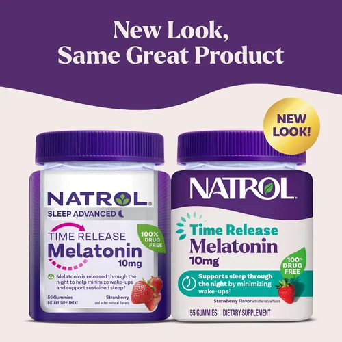Miniatura 3 de Natrol Gomitas de melatonina de 10 mg, gomitas de sueño de liberación prolongada para adultos, minimizan los despertadores, sabor a fresa, 55