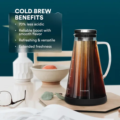 Miniatura 7 de Máquina de café helado, hermética e infusor de té con boquilla. 1.0L. Ovalware RJ3 jarra de vidrio para elaboración con filtro de acero inoxidable
