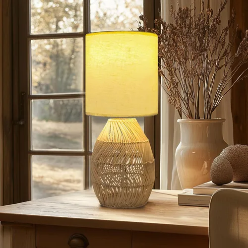 Miniatura 7 de Lámpara de mesita de noche estilo Boho de ratán - Lámpara tejida de bambú hecha a mano con 3 temperaturas de color para mesita de noche y sala