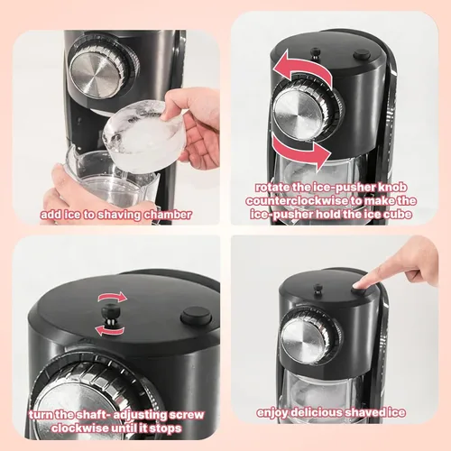 Miniatura 2 de Máquina de Hielo Raspado - Máquina de Conos de Nieve Equipada con Cuchilla de Acero Inoxidable, Botón de Ajuste para Regular Libremente el Grosor