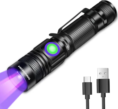 Miniatura 8 de DARKBEAM Linterna UV de 365 nm recargable de luz negra - Potentes mini linternas ultravioleta LED, lámpara portátil USB-C Woods - para detección