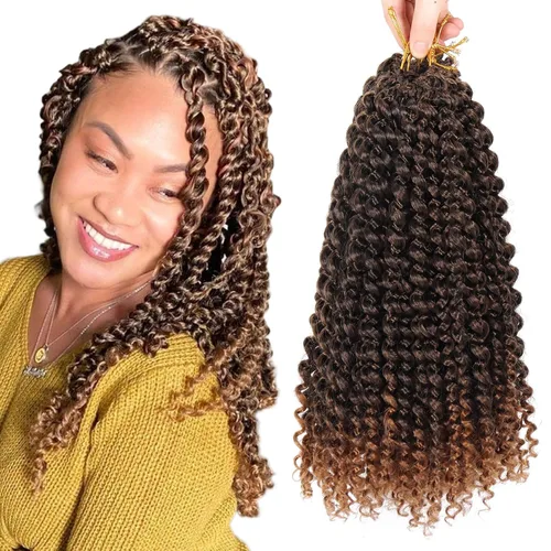 Miniatura 44 de Dorsanee Cabello Passion Twist Ombré de 18 pulgadas, 6 paquetes, Cabello de Ganchillo Water Wave, Cabello Largo Bohemio Rizado para Trenzar