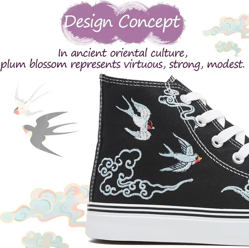 Miniatura 3 de kufeiti Zapatillas de lona altas para mujer, zapatos de lona con cordones, zapatillas blancas y negras, zapatos casuales para caminar
