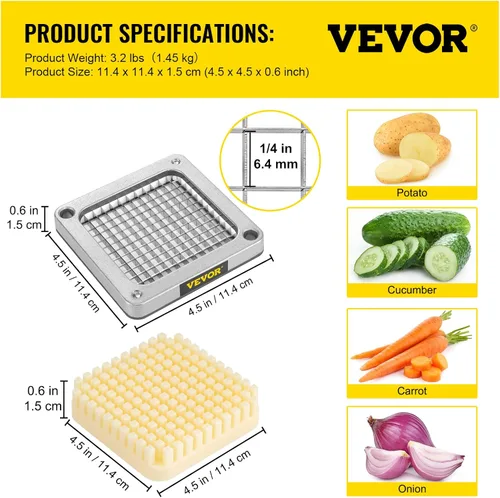 Miniatura 8 de VEVOR Cuchilla de repuesto para picadora, 1/4 pulgada, conjunto de 3 cuchillas para freír papas fritas con 6 cuchillos extra, partes de picadora