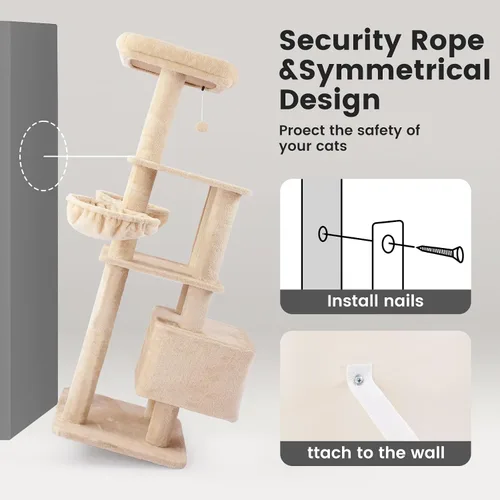 Miniatura 7 de Gardner Pet Torre de árbol de gato resistente de 65 pulgadas para gatos grandes, muebles para gatos de varios niveles con poste rascador de sisal