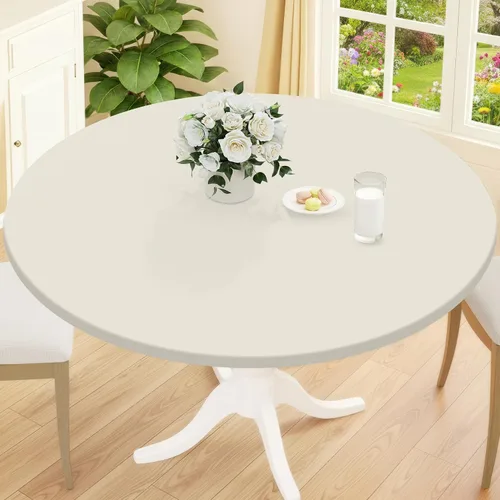 Miniatura 51 de Smiry Mantel redondo de pícnic, fundas de mesa elásticas impermeables para mesas de 18 a 24 pulgadas, manteles de vinilo con parte trasera