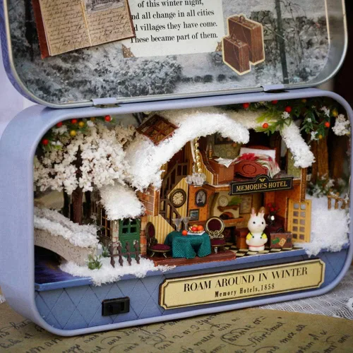 Miniatura 5 de DIY miniatura hecho a mano, con caja de luz LED, teatro, viejos tiempos, trilogía de buen tiempo, baterías enviadas para viajes, tema, casa