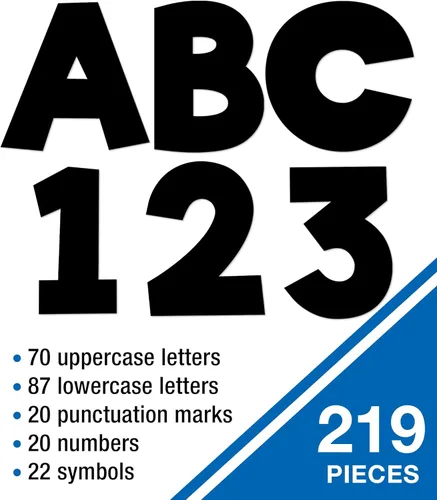 Miniatura 4 de Carson Dellosa - Juego de 219 piezas de letras negras preperforadas, 10 cm de letras mayúsculas y minúsculas del alfabeto, números, signos de Negro