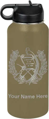 Miniatura 19 de LaserGram Botella de agua personalizada, bandera de Guatemala, acero inoxidable de doble pared aislada al vacío con popote superior, regalo grabado