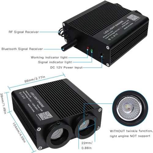 Miniatura 4 de 32W RGBW APP luces de fibra óptica, kit de luces de techo de estrella de tamaño pequeño, activadas por música, 450 piezas, 0.75mm, 9.8 pies/3m