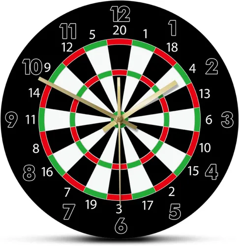 Reloj de pared de 12 pulgadas, diseño moderno, tablero de dardos impreso, barra de dardos de juego, club nocturno, decoración de sala de juegos,