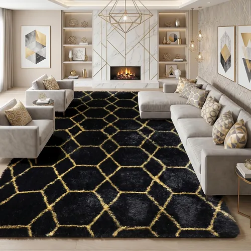 Miniatura 61 de ONASAR - Alfombras de 6 x 9 pies para sala de estar y dormitorio, alfombra grande lavable, esponjosa, gris y negra, alfombra de pelo largo suave