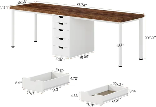 Miniatura 9 de Tribesigns Escritorio de Computadora para Dos Personas con 5 Cajones, 78.7 Pulgadas Escritorio de Oficina Doble Extra Largo, Escritorio
