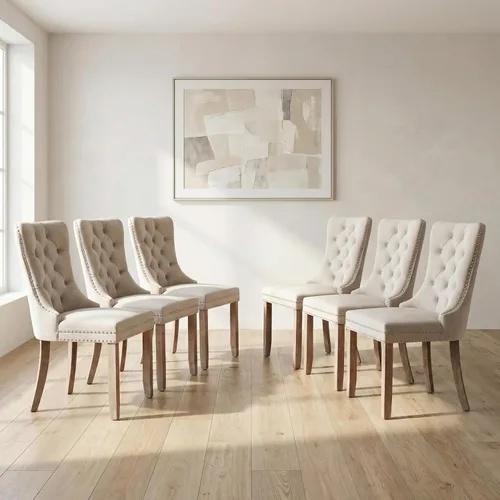 Miniatura 40 de OVENTA Juego de 4 sillas de comedor modernas tapizadas copetudas, terciopelo negro y gris y cuero con patas de madera maciza, sillas de cocina