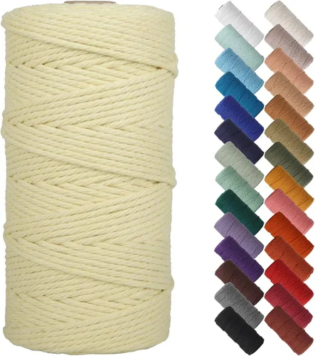 Miniatura 31 de Cordón de macramé de 1/8 pulgadas 220 yardas (200 metros) suministros naturales de macramé, hilo de macramé, cuerda de algodón de color, cuerda
