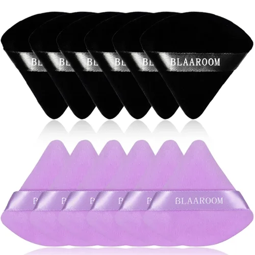 Miniatura 9 de 12 piezas de terciopelo de algodón puro soplo de maquillaje facial triángulo para polvo suelto, húmedo y seco, base cosmética, esponja de belleza