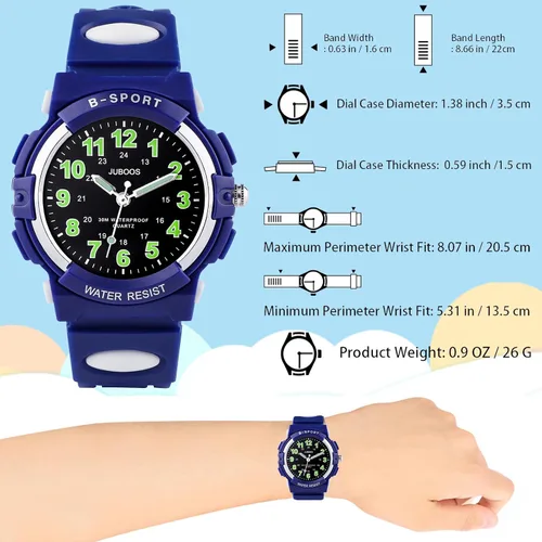 Miniatura 3 de Juboos Reloj analógico para niños, reloj de cuarzo impermeable para niños de 5 a 18 años, para enseñar deportes al aire libre, regalos para niños