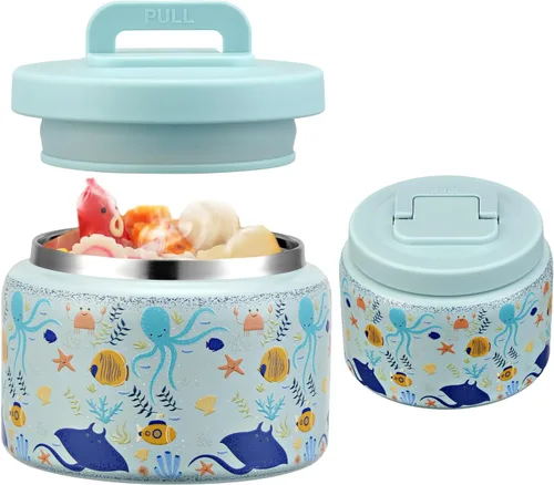 Miniatura 10 de JXXM Tarro térmico de 8 onzas para alimentos fríos y calientes para niños, recipientes aislados para el almuerzo, tarro de comida caliente, a prueba