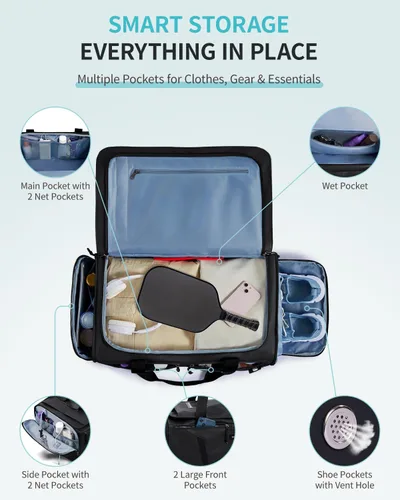 Miniatura 4 de ECOHUB Bolsa de gimnasio de 40 L para mujeres y hombres, resistente al agua, bolsa de lona deportiva con compartimento para zapatos y bolsillo