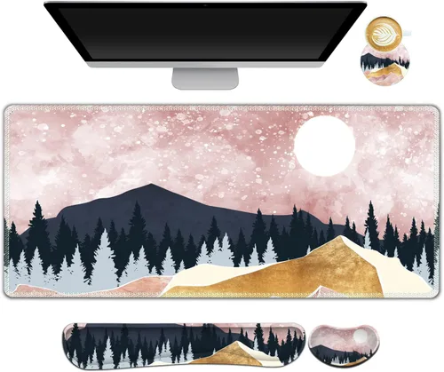 Miniatura 22 de ARTSO Juego de Alfombrilla de Mouse Extendida para Juegos, Reposamuñecas para Teclado + Reposamuñecas + Alfombrilla de Mouse XXL Grande + Posavasos