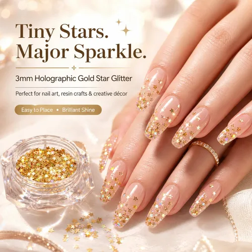 Miniatura 2 de Sourcingbay Stars Glitter 3mm PVC Holographic Gold Star Glitter for Resin Craft Nail Art Makeup Party Decoration 0.3oz