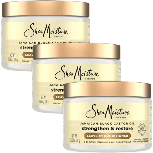 SheaMoisture - Acondicionador sin enjuague, paquete de 3 – Aceite de ricino negro jamaicano para fortalecer y restaurar la fórmula para reparar el