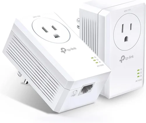 TP-Link AV1000 Kit de adaptador Ethernet Powerline (TL-PA7017P KIT) - Pase directo, filtrado de ruido, puerto Gigabit, enchufe y reproducción,