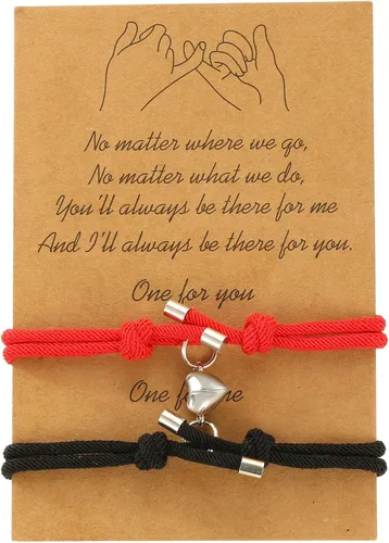 GIEIWIW Pinky Promise Distance Matching Bracelets Friendship Couple Magnetic Bracelet Adjustable Cord Heart Bracelet For Graduation Valentine's Day