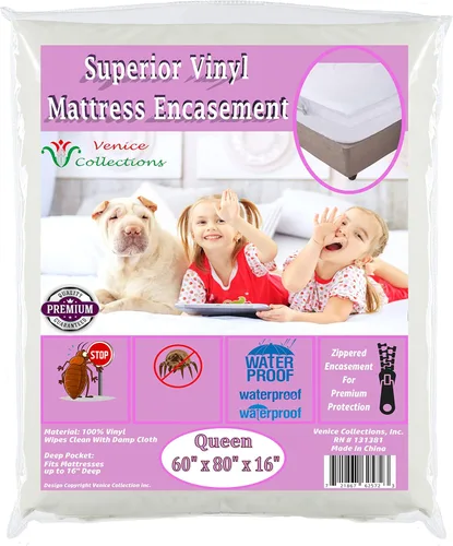 Protector de colchón de vinilo superior, de calibre 8 extrapesado, cubierta con cierre con cremallera 100% impermeable y a prueba de chinches