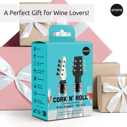 Miniatura 7 de OTOTO Juego de 2 tapones de vino – Tapón para botella de vino bajo y guitarra, divertidos corchos de vino, accesorios de vino, tapón de champán