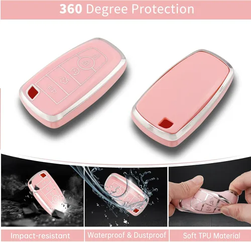 Miniatura 3 de Pangpai Funda rosa para llavero Ford, funda de TPU suave con llavero brillante para Edge Escape Expedition Explorer Fusion Mustang Ranger F-150 F-250