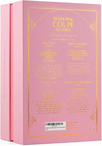 Miniatura 7 de GLASSIQUE CADEAU Vasos vintage Art Deco Blush Pink Coupé con bordes dorados Juego de 4 Cristalería de cóctel acanalada de cristal de 7 onzas