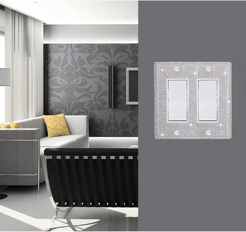 Miniatura 4 de Cubierta de placa de pared de diamantes de imitación plateados brillantes, cubierta de interruptor de luz de palanca doble, cubierta de salida