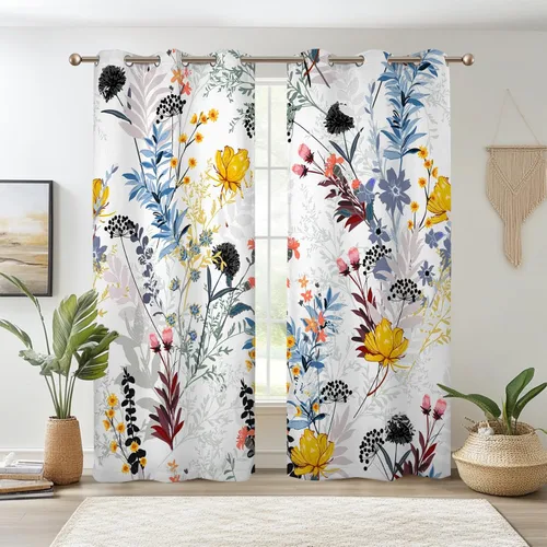 Miniatura 29 de Renaiss - Cortinas opacas florales boho, cortinas de ventana con aislamiento térmico y estampado de flores y plantas bohemias para dormitorio