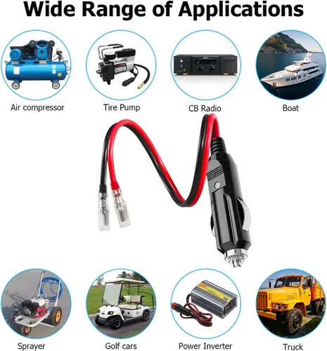 Miniatura 4 de Enchufe de encendedor de cigarrillos macho fusionado de 12 V, adaptador de automóvil de repuesto con cables y luz LED, cable de extensión de 16 AWG