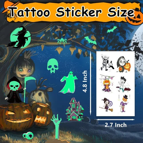 Miniatura 4 de 170 estilos que brillan en la oscuridad tatuajes de Halloween para niños, tatuajes temporales, calcomanías luminosas para niños y niñas, calabaza