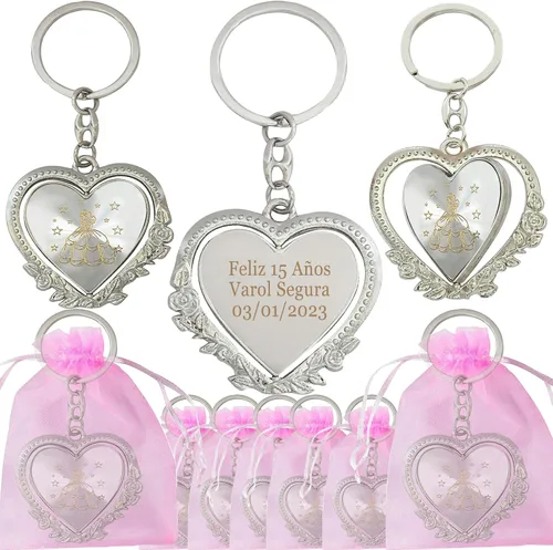 Miniatura 8 de 12 llaveros personalizados Recuerdo para Quinceañera Mis XV, regalo de fiesta de 18 cumpleaños, invitado (negro)