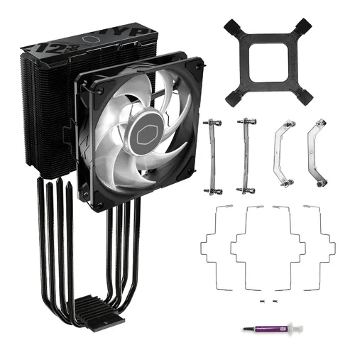 Miniatura 12 de Cooler Master Enfriador de aire de CPU Hyper 212 RGB Black Edition, ventilador SF120R RGB, 4 tubos de calor CD 2.0, negro metálico anodizado, aletas