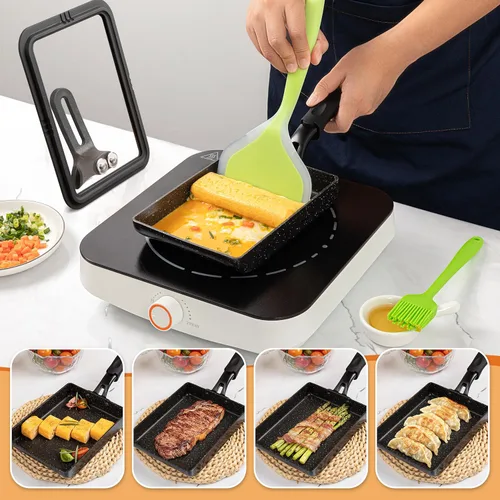 Miniatura 4 de MyLifeUNIT Tamagoyaki - Sartén con tapa, sartén japonesa para estufa de gas y estufa eléctrica, sartén cuadrada antiadherente para huevos de 7.3 x