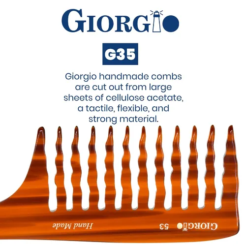 Miniatura 5 de Giorgio G53 - Peine de dientes anchos para cabello rizado y grueso, desenredante grande hecho a mano para cabello húmedo o seco, pulido a mano