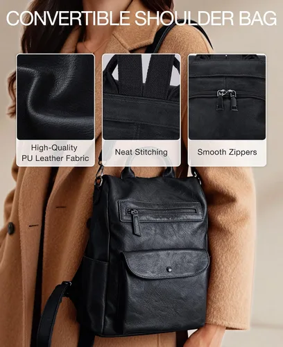 Miniatura 6 de VONXURY - Mochila para mujer, bolso de hombro de viaje de piel sintética antirrobo para mujer, bolso grande
