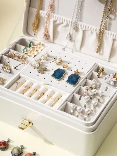 Miniatura 4 de AOSIFIEL Joyero y organizador para mujeres, adolescentes, niños, aretes, joyero con colgador de collar, caja de joyería de pie de piel sintética