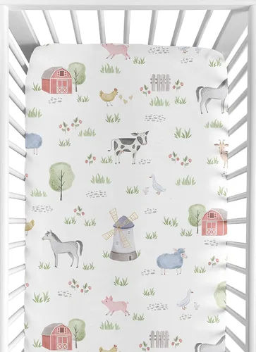 Miniatura 25 de Sweet Jojo Designs Sábana bajera ajustable de animales de granja para cuna portátil para cuna o paquete y juego - Acuarela de granja caballo, vaca