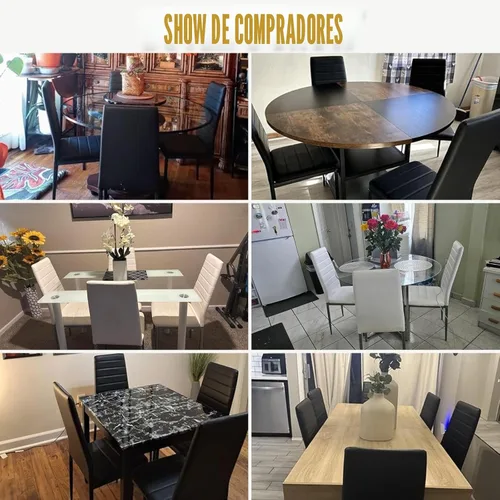 Miniatura 8 de Karl home Juego de 4 sillas de comedor, sillas de cocina de cuero sintético PU negro con respaldo alto acolchado y protección de tapas para pies