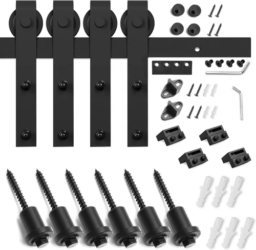 Miniatura 5 de SMARTSTANDARD Kit de herrajes para puerta de granero doble de 8 pies, pista de puerta corredera: suave y silenciosa - incluye instrucciones