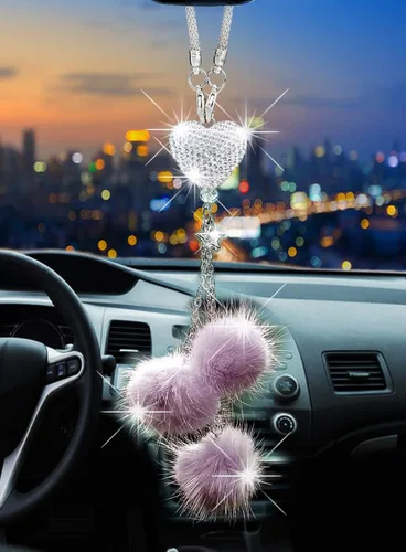 Miniatura 16 de Glamorosa decoración colgante de espejo de coche con cabeza de zorro azul oscuro, adorno de automóvil con temática animal para mujeres y hombres